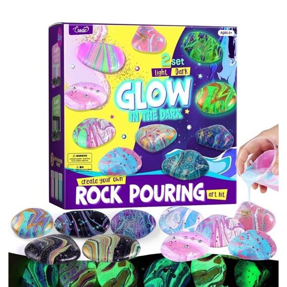 2 in 1 Rock Painting Art Kit - Glow in The Dark Pouring Rock Kit Kids Craft Gift - Picture 5 of 10